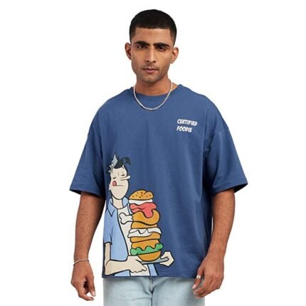 Cotton Printed Men Oversized Tshirt, Round Neck